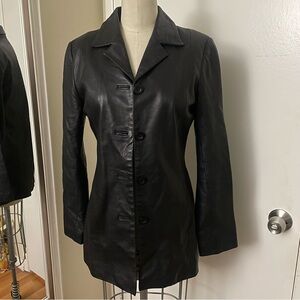 Vintage Korean 90s Arden B Black leather blazer button front and collar Size M